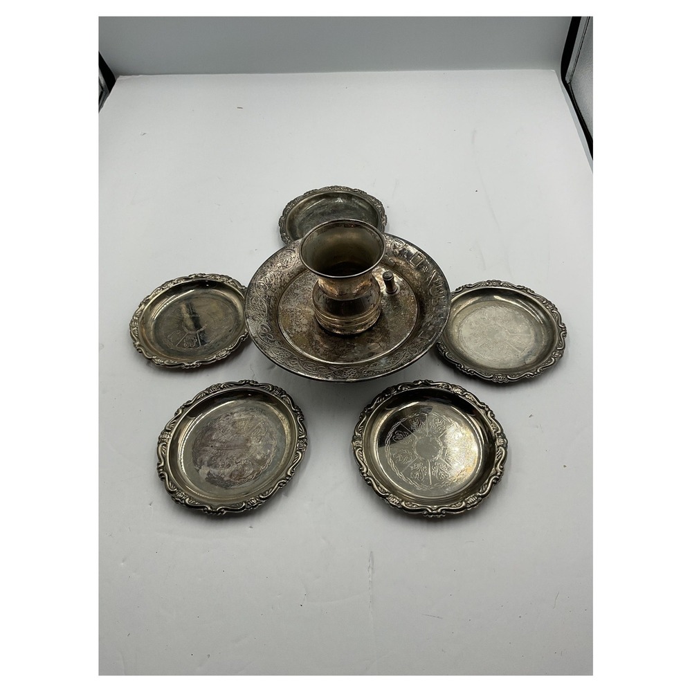 Vintage‎ Jewish Passover Seder Set Silver-Plated Ritual Plates 6
